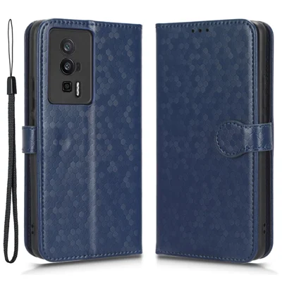 Защитный чехол для телефона Xiaomi Poco F5 Pro 5G / Redmi K60 Pro 5G / K60 5G, чехол из искусственной кожи PU с подставкой и отделением для карт с точечным рисунком — тёмно-синий