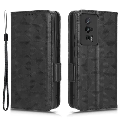 Capa de Telemóvel Anti-queda para Xiaomi Poco F5 Pro 5G / Redmi K60 Pro 5G / K60 5G, Capa de Couro Sintético com Suporte e Carteira com Padrão de Pontos Impresso - Preto