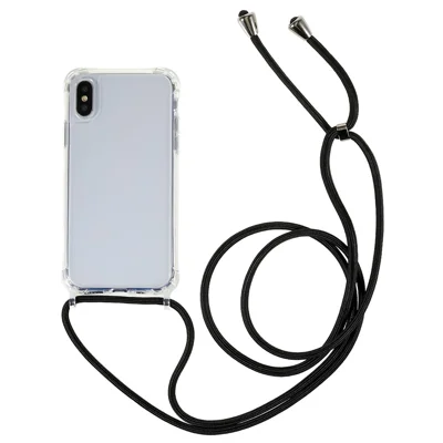 Para iPhone X / XS Anti-drop TPU + Capa de Telefone Acrílico Transparente com Cordão Ajustável - Preto
