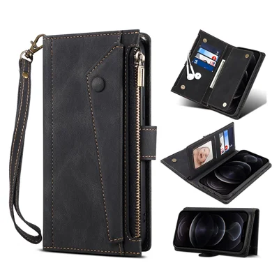 ESEBLE Star Series Leather Wallet Case for Samsung Galaxy A54 5G, Zipper Pocket Phone Stand Cover with Hand Strap - Black