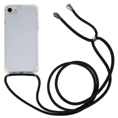 Back Case for iPhone 7 / 8 / SE (2020) / SE (2022), Fall Protection Clear TPU+Acrylic Phone Cover with Lanyard - Black