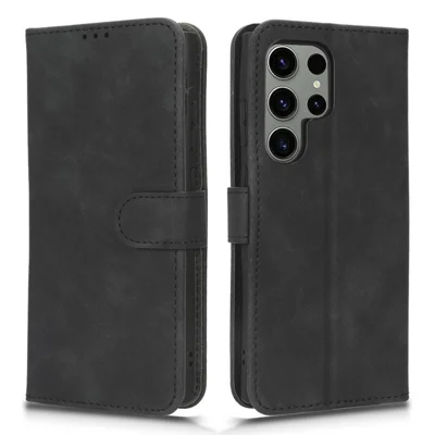 Pour Samsung Galaxy S23 Ultra Coque de téléphone portable Housse Peau-touch Feeling Cuir PU Étui de téléphone Portefeuille Support - Noir