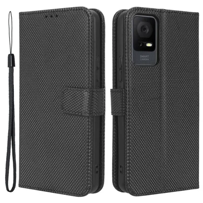 For TCL 405 / 406 / 408 / T506D Shockproof Phone Case PU Leather Foldable Stand Flip Wallet Magnetic Clasp Phone Cover - Black