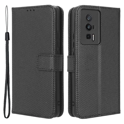 Чехол-книжка из искусственной кожи для телефонов Xiaomi Poco F5 Pro 5G / Redmi K60 Pro 5G / K60 5G / K60 Champion Edition, с алмазной текстурой, с отделением для карт и функцией подставки — черный