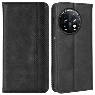 Magnetic Phone Cover for Vodafone Smart V22, Retro Texture Flip Leather Wallet Case Protective Phone Cover - Black