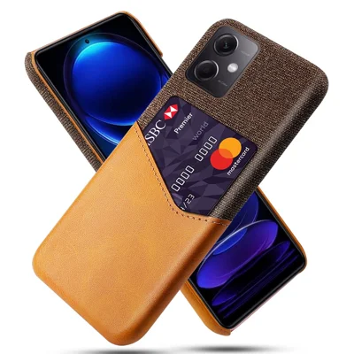 Funda ligera con textura de tela para teléfono anti-caídas con ranura para tarjetas para Xiaomi Redmi Note 12 5G (Global) / (India) / (China) / Poco X5 5G - Marrón