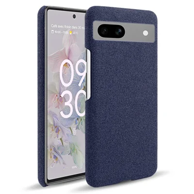 For Google Pixel 7a Non-slip Slim Smartphone Case Solid Color Anti-scratch Hard PC+Cloth Phone Cover - Blue