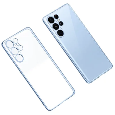 SULADA TPU Phone Case for Samsung Galaxy S23 Ultra, Electroplating Straight Edge Clear Phone Cover - Baby Blue