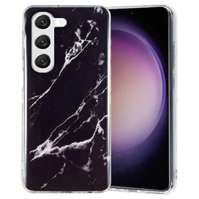 For Samsung Galaxy S23+ IMD Marble Pattern TPU Case Back Protector Bump Proof Phone Cover - Black