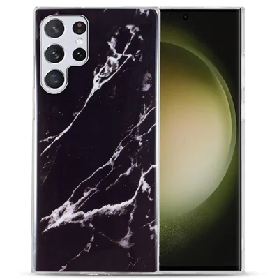 For Samsung Galaxy S23 Ultra IMD Marble Pattern Anti-collision TPU Case Back Protector Phone Cover - Black