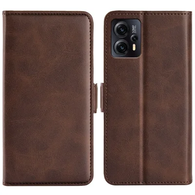 For Motorola Moto G13 4G Calf Texture PU Leather Wallet Phone Case Protective Cover with Stand - Brown
