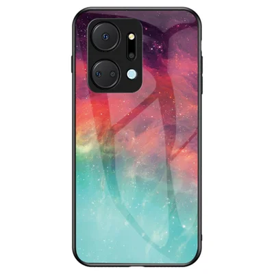 Mobiele telefoonhoesje voor Honor X7a 5G, met sterrenhemelpatroon, gehard glas+PC+TPU smartphonehoes - Kleur Sterrenhemel