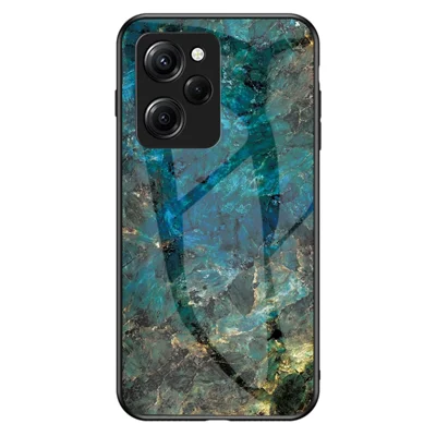 For Xiaomi Poco X5 Pro 5G / Redmi Note 12 Pro Speed 5G Marble Pattern Phone Case Tempered Glass+PC +TPU Phone Cover - Emerald Marble