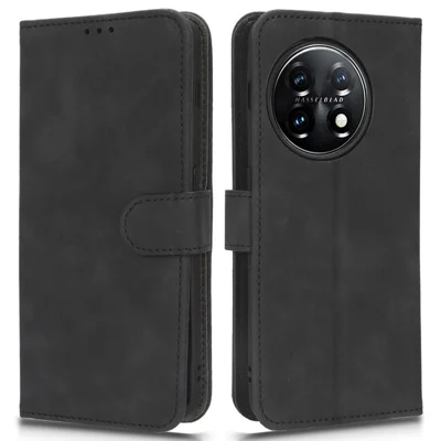 Para OnePlus 11 5G Pele-toque Sensação Telefone Capa de Couro Carteira Stand Celular Capa - Preto
