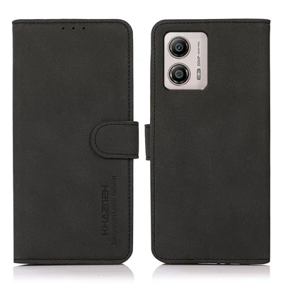 KHAZNEH para Motorola Moto G53 5G / G13 4G / G23 4G Funda magnética con textura tipo cuero abatible antirayaduras con soporte y billetera - Negro