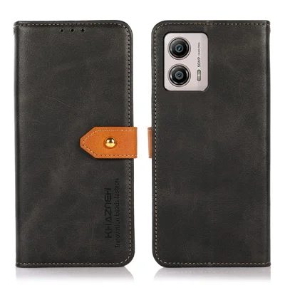 KHAZNEH For Motorola Moto G53 5G / G13 4G / G23 4G Cell Phone Case Cowhide Texture PU Leather Gold Buckle Stand Wallet Cover - Black