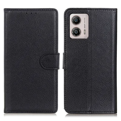 For Motorola Moto G53 5G / G13 4G / G23 4G Drop-proof Phone Case Litchi Texture PU Leather Stand Wallet Anti-scratch Protective Phone Cover - Black
