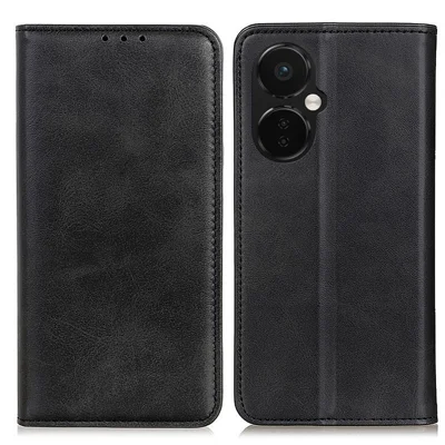 Magnetic Closing Phone Case for OnePlus Nord CE 3 Lite 5G / Nord N30 5G Split Leather Folio Flip Cover with Wallet - Black