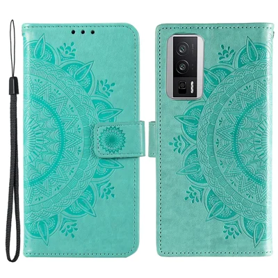 Чехол для телефона с имprinted цветочным узором мандалы, кошелек-подставка для телефона Xiaomi Poco F5 Pro 5G / Redmi K60 Pro 5G / K60 5G — зеленый