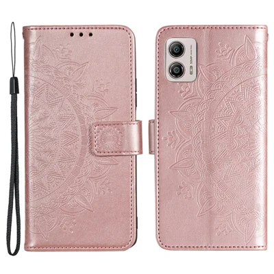 For Motorola Moto G53 5G Anti-Scratch Phone Shell Protector Imprinted Mandala Flower Pattern Wallet Stand Phone Case - Rose Gold