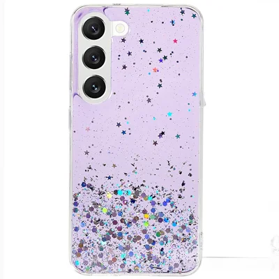 For Samsung Galaxy S22+ 5G Starry Sky Sparkle Epoxy Phone Case Shockproof Soft TPU Protective Back Cover - Purple