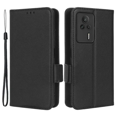 For Xiaomi Redmi K60E 5G Anti-Scratch Litchi Texture Phone Case  PU Leather+TPU Wallet Stand Phone Cover - Black