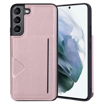 HANMAN seria Mika dla Samsung Galaxy S23 obudowa ochronna z tworzywa TPU z powłoką z ekoskóry z magnetycznymi slotami na karty pokrywa na telefon - różowe złoto