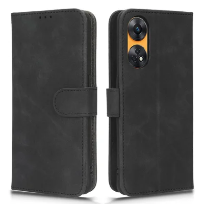 For Oppo Reno8 T 4G Anti-scratch Skin-touch PU Phone Leather Case Wallet Stand Cell Phone Cover - Black