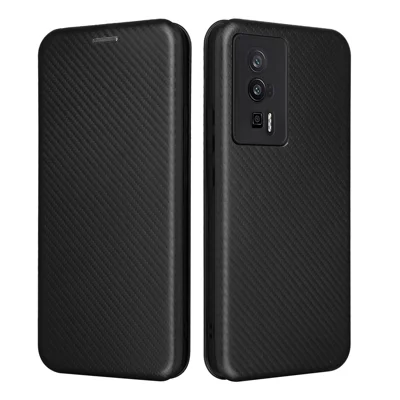 Чехол для телефона Xiaomi Poco F5 Pro 5G / Redmi K60 Pro 5G / K60 5G с кармашком для карт, из искусственной кожи, магнитный, с автоматическим закрытием, подставка, текстура под углеволокно, черный