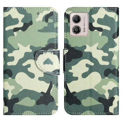 For Motorola Moto G73 5G Leather Stand Phone Case Pattern Printing Cross Texture Anti-drop Wallet Cover - Camouflage