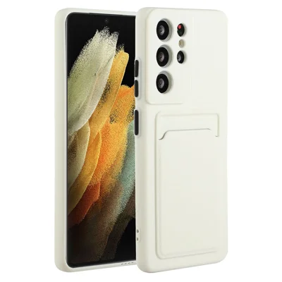 Anti-drop Phone Case For Samsung Galaxy S23 Ultra , Flexible TPU Protective Phone Cover with Card Holder - White