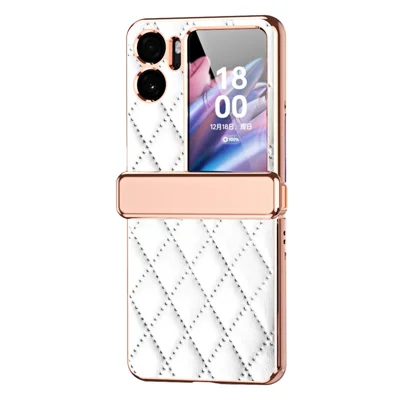 For Oppo Find N2 Flip 5G PU Leather Coated PC Anti-drop Phone Case Magnetic Hinge Cover with Small Screen Protector - White