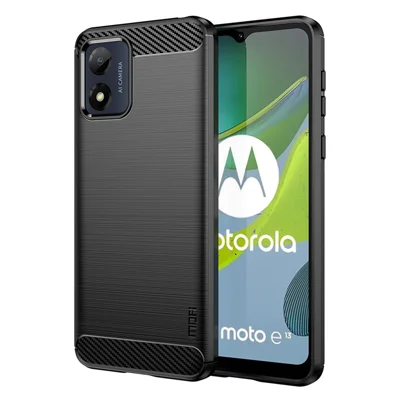 MOFI JK TPU Series-1 für Motorola Moto E13 4G Handyhülle Anti-Kratzer Gebürstete Carbonfaser Handyhülle TPU Handyschale - Schwarz