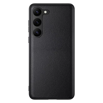 For Samsung Galaxy S23 Anti-Fingerprint Phone Case Slim-Fit PU Leather+TPU+PC Hybrid Anti-slip Phone Cover - Black