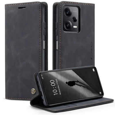 CASEME 013 Series Phone Shell for Xiaomi Redmi Note 12 Pro+ 5G PU Leather Case Wallet Stand Cover - Black