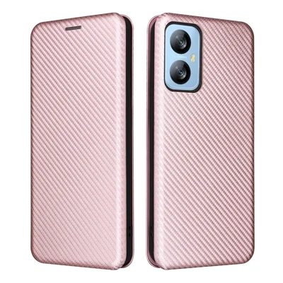 For Blackview A52 4G PU Leather Stand Card Slots Case Carbon Fiber Texture Magnetic Auto-absorbed Folio Phone Cover - Rose Gold