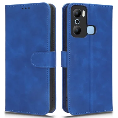 Wallet Phone Case for Infinix Hot 20 Play 4G , PU Leather Stand Skin-Touch Folio Protective Cover - Blue