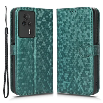 Anti-drop Leather Phone Cover For Xiaomi Redmi K60E 5G , Dot Pattern Imprinted Wallet Stand Protective Phone Case  - Green