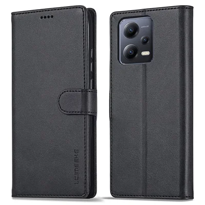 LC.IMEEKE For Xiaomi Redmi Note 12 Pro 5G / 12 Pro Speed 5G / Poco X5 Pro 5G Leather Phone Case Calf Texture Wallet Stand Shockproof Cover - Black