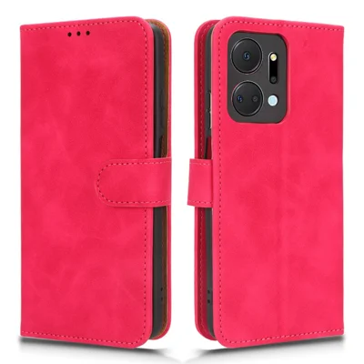 For Honor X7a 5G PU Leather Mobile Phone Case Skin-touch Stand Wallet Anti-drop Flip Phone Cover - Rose