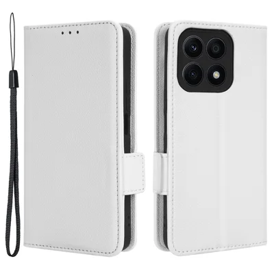 For Honor X8a 4G PU Leather Phone Case Flip Folio Stand Litchi TextureShockproof Cover with Wallet - White
