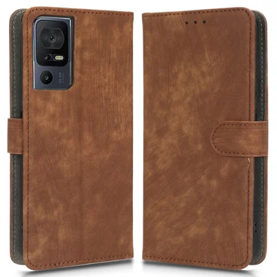 PU Leather Phone Case for TCL 40 SE RFID Blocking Wallet Phone Stand Cover - Brown