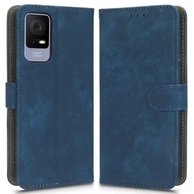 For TCL 405 T506D / 406 / 408 Phone Leather Case RFID Blocking Stand Wallet Cell Phone Cover - Blue