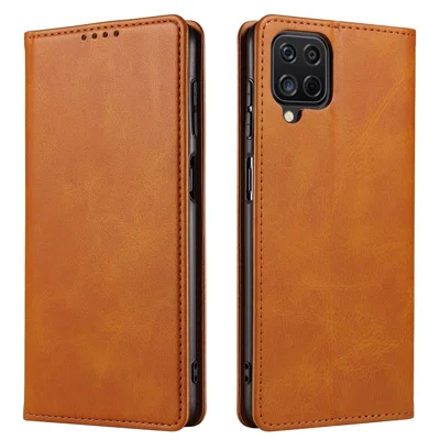 Protective Phone Case For Samsung Galaxy A22 4G (EU Version) , Leather Calf Texture Phone Cover Wallet Stand - Khaki