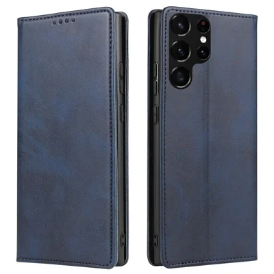 For Samsung Galaxy S21 Ultra 5G Phone Flip Leather Wallet Case Business Style Stand Mobile Phone Cover - Blue