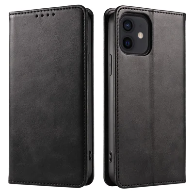 For iPhone 12 / 12 Pro 6.1 inch Anti-Scratch Phone Case Wallet Magnetic Leather Stand Calf Texture Phone Cover - Black
