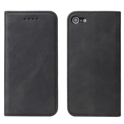Pour iPhone SE (2020) / SE (2022) / 7 / 8 4,7 pouces Calf Texture Wallet Magnetic Leather Stand Phone Case - Noir