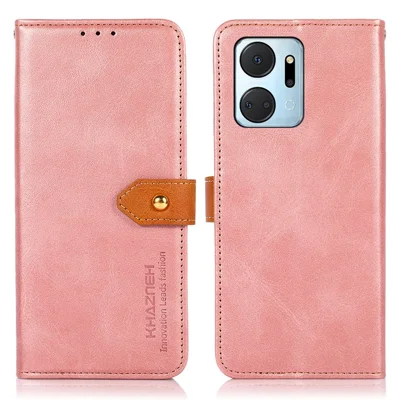 KHAZNEH voor Honor X7a 5G Leren Telefoonhoes Rundertekstuur PU Leren Portemonnee Standhoes - Roségoud