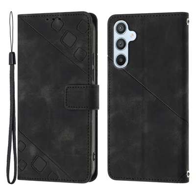 For Samsung Galaxy A54 5G PT005 Phone Case Skin-Touch Leather Wallet Stand Cover with Strap - Black