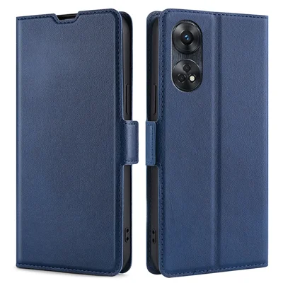 Phone Stand Cover for Oppo Reno8 T 4G PU Leather Card Holder Mobile Phone Protective Cover - Blue